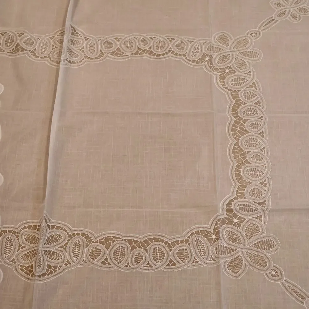 Vintage Vinyl Tablecloth Battenburg Lace White 60X90 Oblong NEW